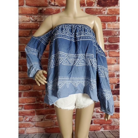 Surf Gypsy Tops - Surf Gypsy Blue Off Shoulder Blouse XS VGC
